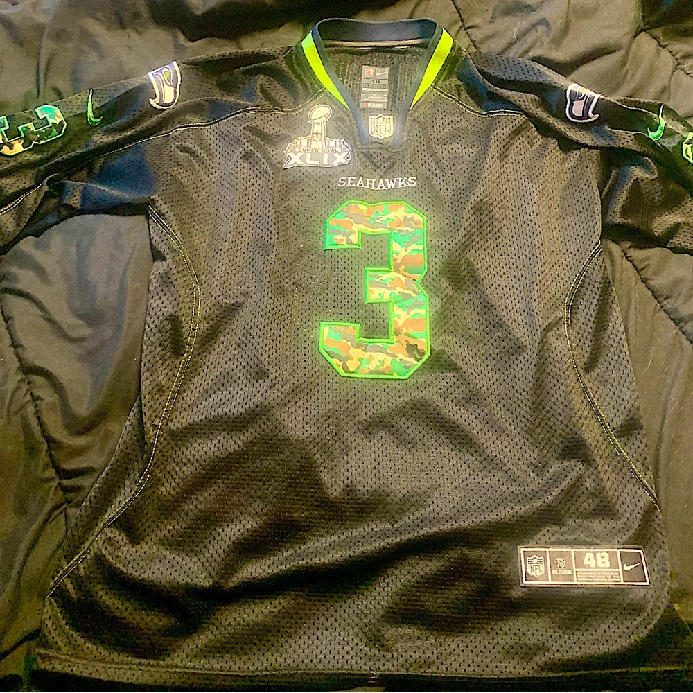 Black & Camo Russell Wilson #3 Fully Stitched Mesh Nike Seahawks Jersey Sz 48